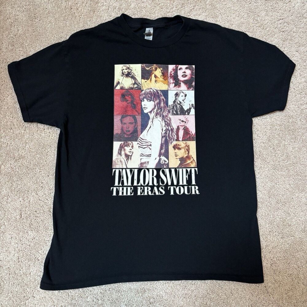Taylor Swift The Eras Tour Black Graphic T-Shirt Size L 100% Cotton